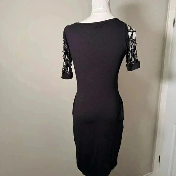 Y2K Black Honey Rhinestone Embellished Sheath Dress S/M Scoop Neck - Picture 6 of 7